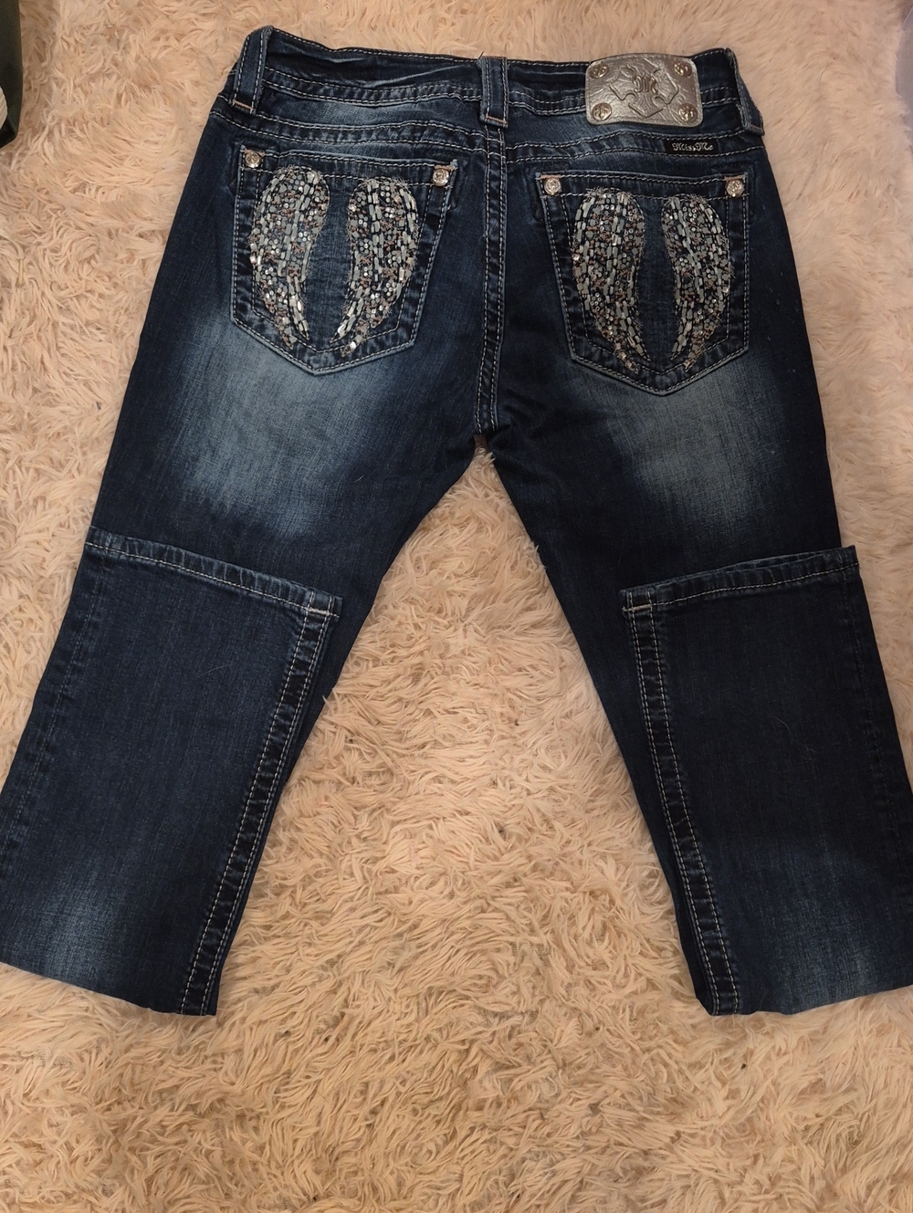 Miss Me Dark Blue Boot Cut Jeans with Embellished Back Pockets